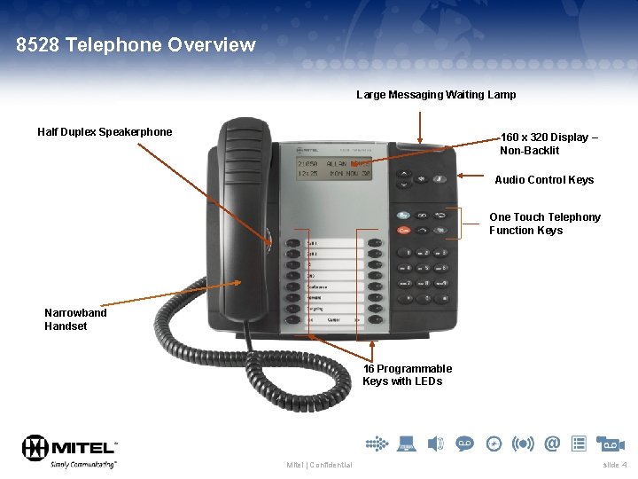 8528 Telephone Overview Large Messaging Waiting Lamp Half Duplex Speakerphone 160 x 320 Display