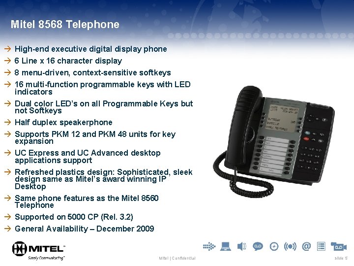 Mitel 8568 Telephone à à High-end executive digital display phone 6 Line x 16