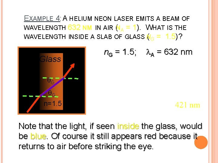 EXAMPLE 4: A HELIUM NEON LASER EMITS A BEAM OF WAVELENGTH 632 NM IN EXAMPLE 4: A HELIUM NEON LASER EMITS A BEAM OF WAVELENGTH 632 NM IN
