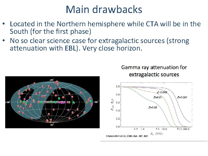 Main drawbacks • Located in the Northern hemisphere while CTA will be in the