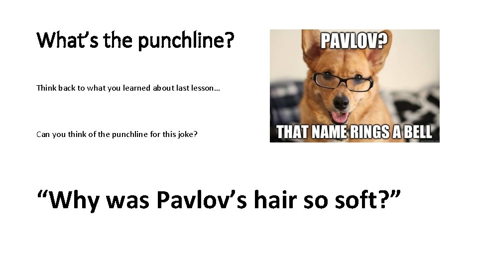 What’s the punchline? Think back to what you learned about last lesson… Can you What’s the punchline? Think back to what you learned about last lesson… Can you