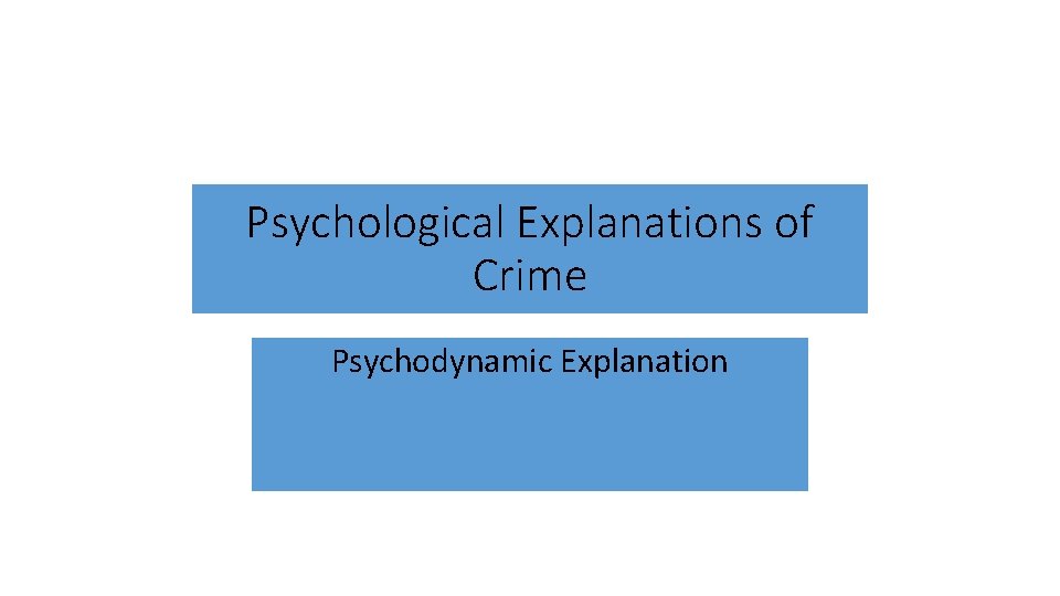 Psychological Explanations of Crime Psychodynamic Explanation 