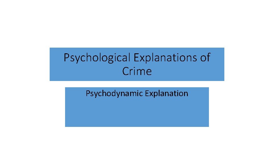 Psychological Explanations of Crime Psychodynamic Explanation Psychological Explanations of Crime Psychodynamic Explanation