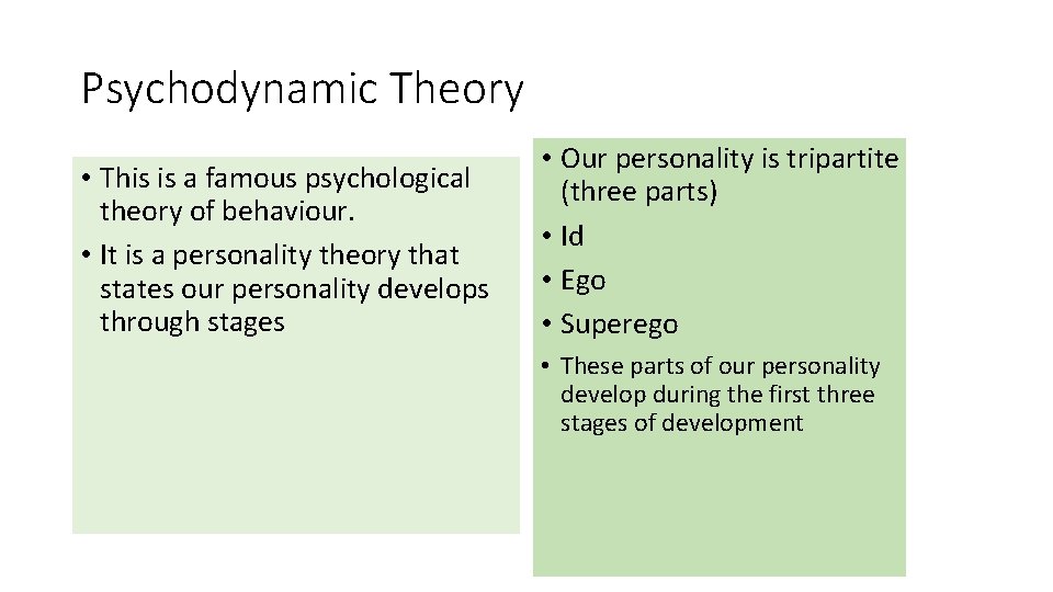 Psychodynamic Theory • This is a famous psychological theory of behaviour. • It is