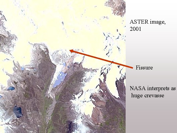 ASTER image, 2001 Fissure NASA interprets as huge crevasse 