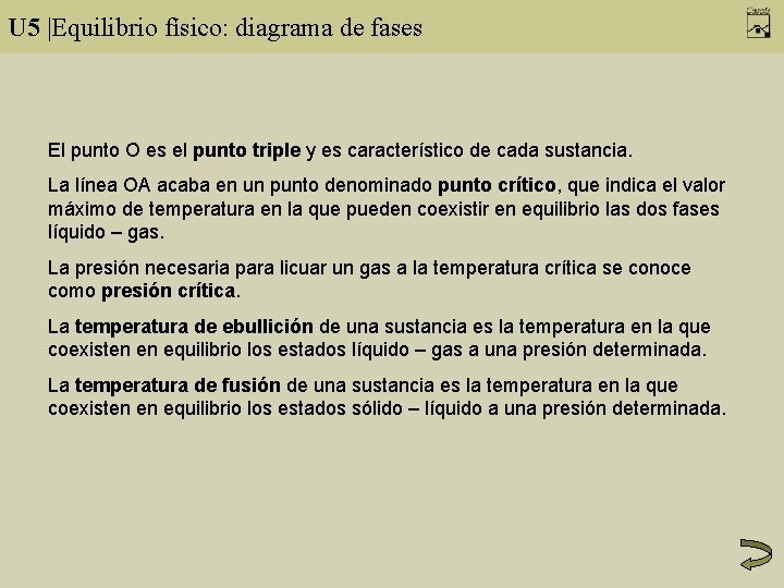 U 5 |Equilibrio físico: diagrama de fases El punto O es el punto triple