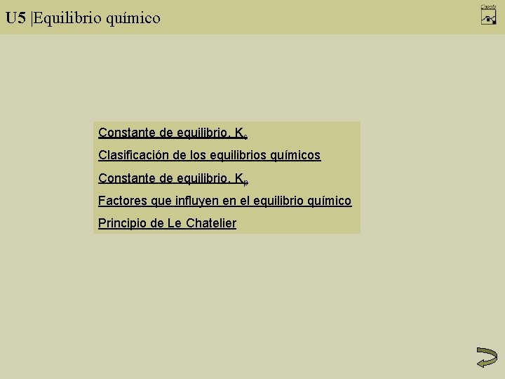 U 5 |Equilibrio químico Constante de equilibrio, Kc Clasificación de los equilibrios químicos Constante