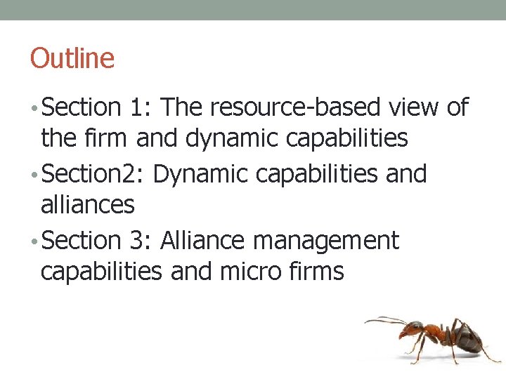 Outline • Section 1: The resource-based view of the firm and dynamic capabilities •