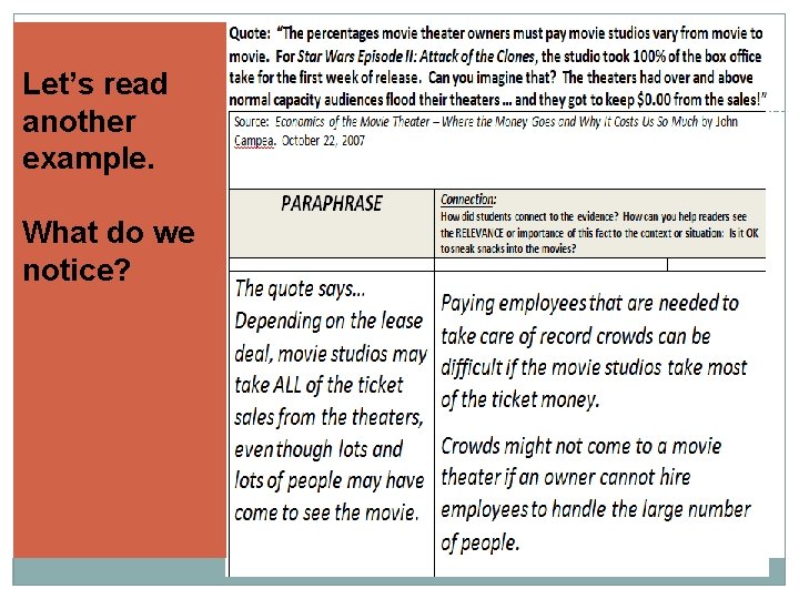 Let’s read another example. What do we notice? 