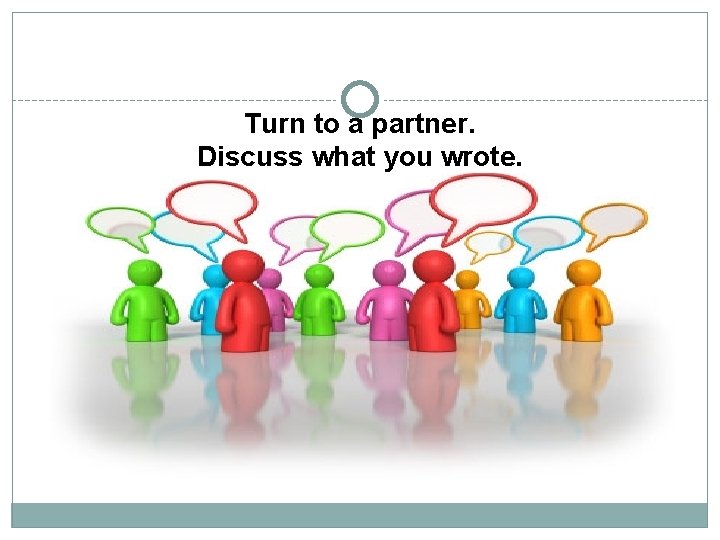 Turn to a partner. Discuss what you wrote. 