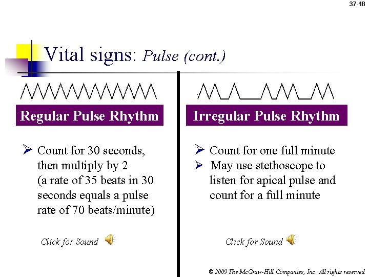 37 -18 Vital signs: Pulse (cont. ) Regular Pulse Rhythm Irregular Pulse Rhythm Ø