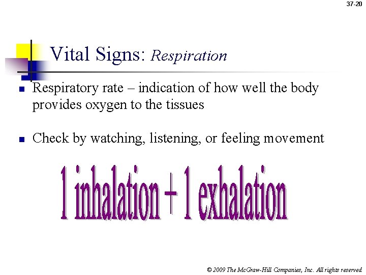37 -20 Vital Signs: Respiration n n Respiratory rate – indication of how well