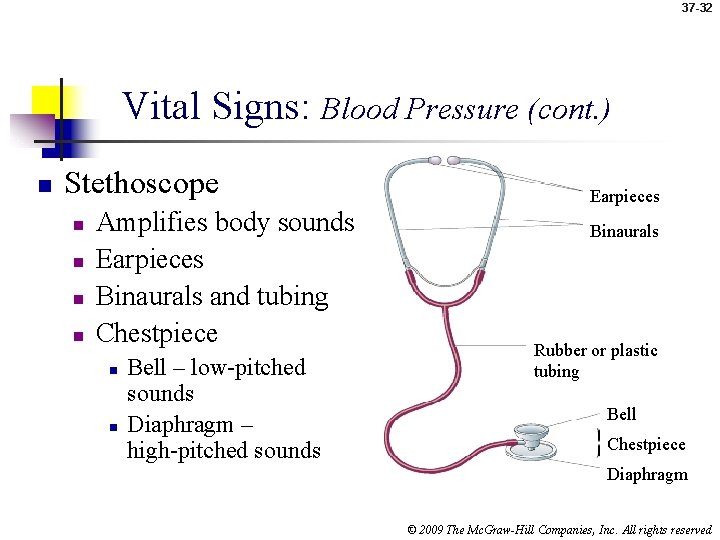37 -32 Vital Signs: Blood Pressure (cont. ) n Stethoscope n n Amplifies body
