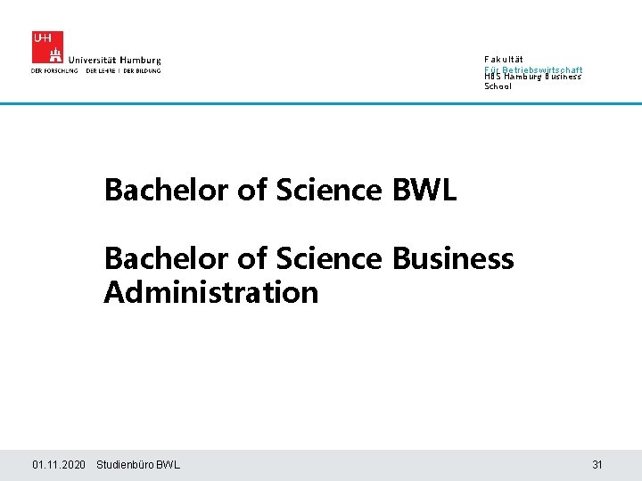 Fakultät Für Betriebswirtschaft HBS Hamburg Business School Bachelor of Science BWL Bachelor of Science