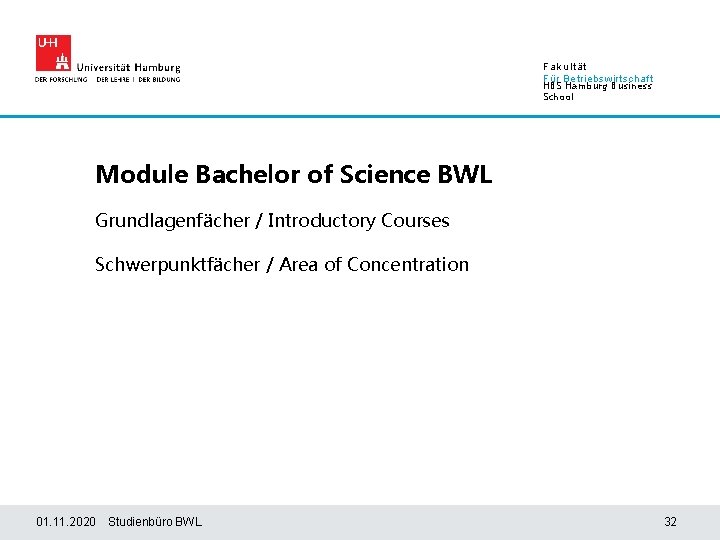 Fakultät Für Betriebswirtschaft HBS Hamburg Business School Module Bachelor of Science BWL Grundlagenfächer /