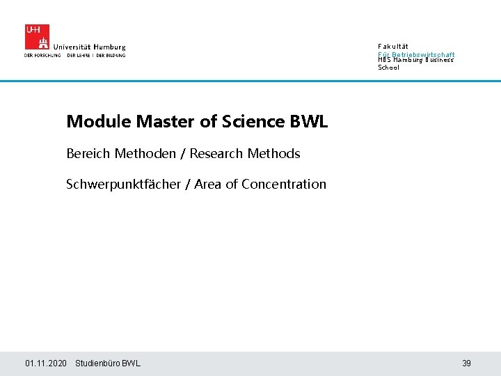 Fakultät Für Betriebswirtschaft HBS Hamburg Business School Module Master of Science BWL Bereich Methoden