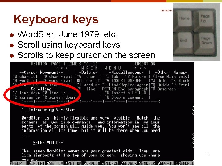 Keyboard keys l l l Word. Star, June 1979, etc. Scroll using keyboard keys