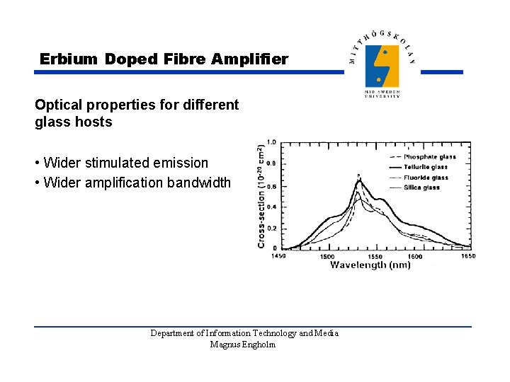 Erbium Doped Fibre Amplifier Optical properties for different glass hosts • Wider stimulated emission