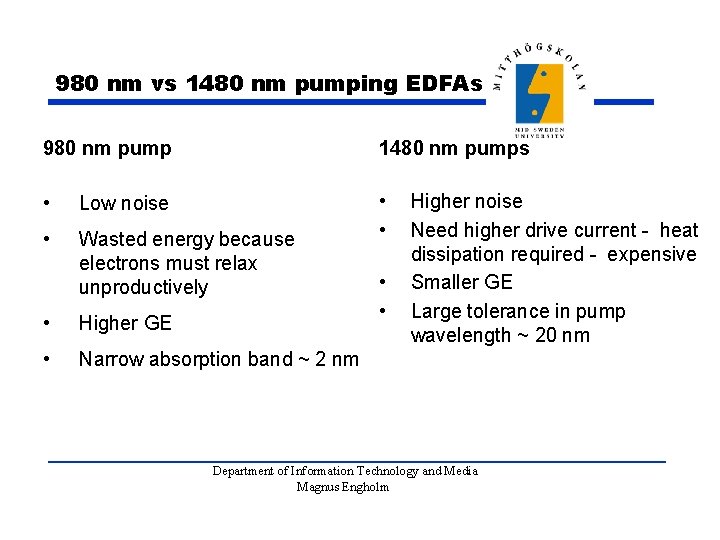 980 nm vs 1480 nm pumping EDFAs 980 nm pump 1480 nm pumps •