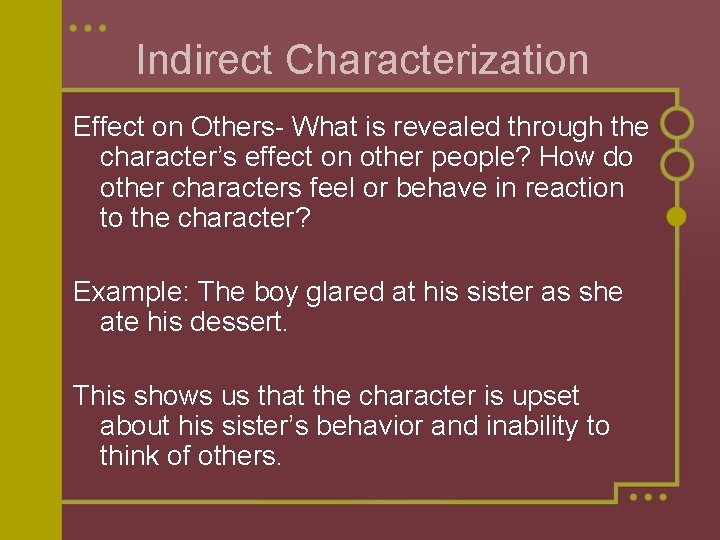 Indirect Characterization Effect on Others- What is revealed through the character’s effect on other