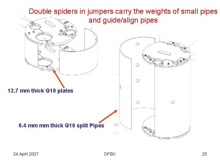 Double spiders in jumpers carry the weights of small pipes and guide/align pipes 12.