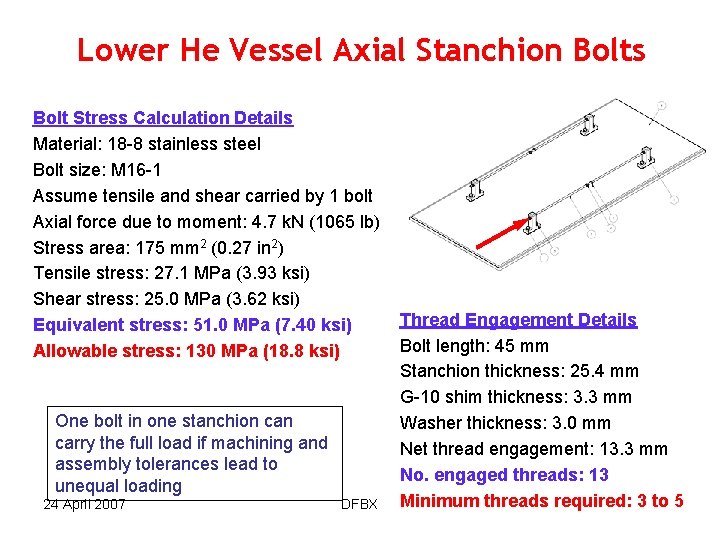 Lower He Vessel Axial Stanchion Bolts Bolt Stress Calculation Details Material: 18 -8 stainless