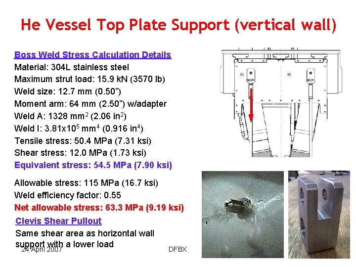 He Vessel Top Plate Support (vertical wall) Boss Weld Stress Calculation Details Material: 304