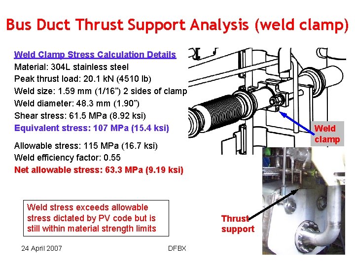 Bus Duct Thrust Support Analysis (weld clamp) Weld Clamp Stress Calculation Details Material: 304