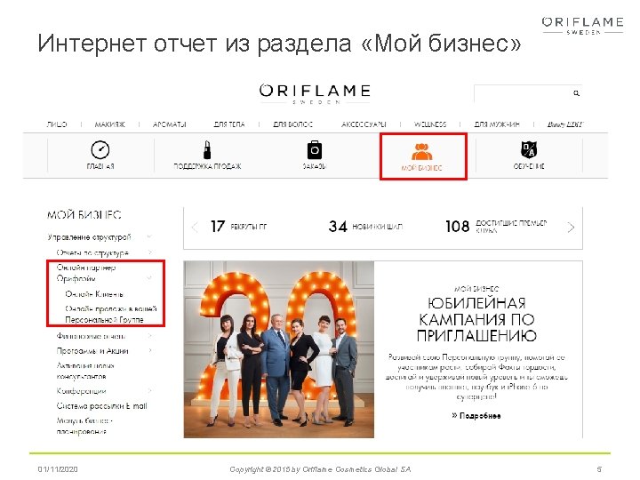 Интернет отчет из раздела «Мой бизнес» 01/11/2020 Copyright © 2015 by Oriflame Cosmetics Global