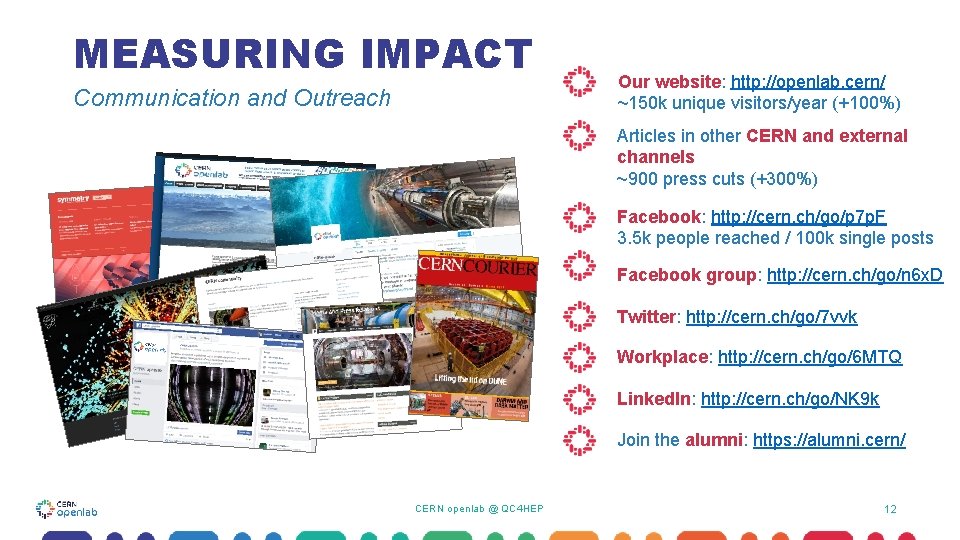MEASURING IMPACT Communication and Outreach Our website: http: //openlab. cern/ ~150 k unique visitors/year MEASURING IMPACT Communication and Outreach Our website: http: //openlab. cern/ ~150 k unique visitors/year