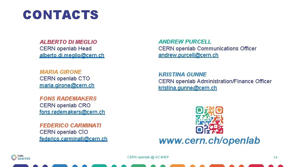 CONTACTS ALBERTO DI MEGLIO CERN openlab Head alberto. di. meglio@cern. ch ANDREW PURCELL CERN CONTACTS ALBERTO DI MEGLIO CERN openlab Head alberto. di. meglio@cern. ch ANDREW PURCELL CERN