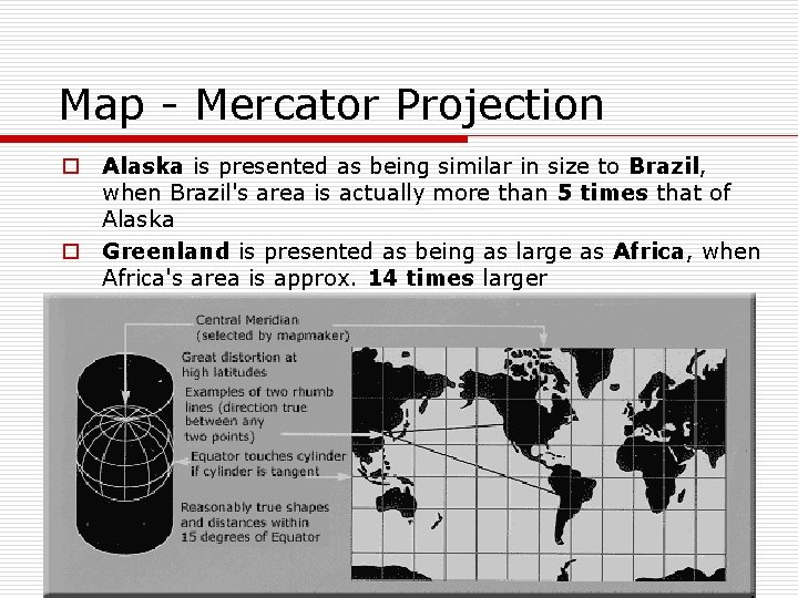 Map - Mercator Projection o Alaska is presented as being similar in size to