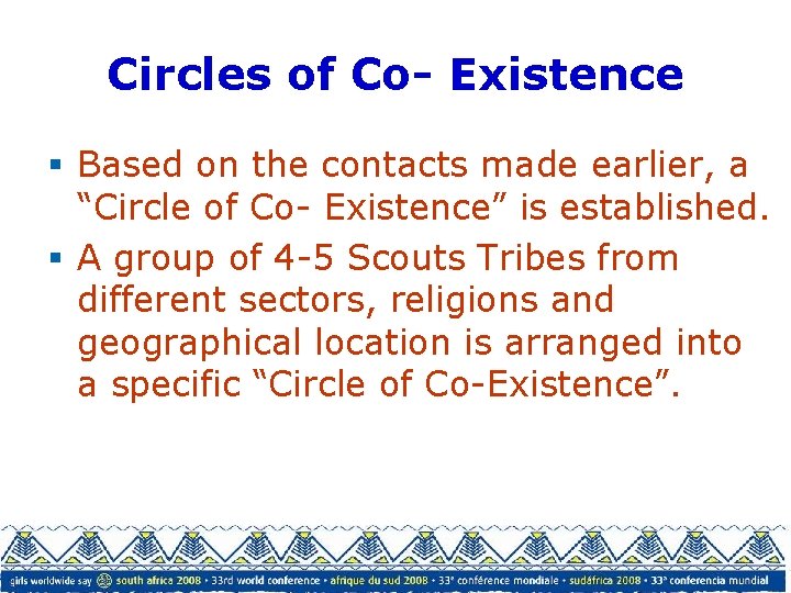 Circles of Co- Existence § Based on the contacts made earlier, a “Circle of