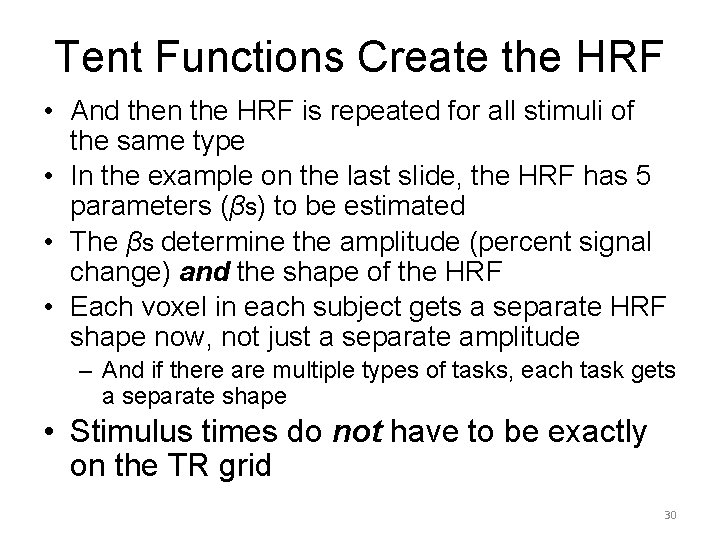 Tent Functions Create the HRF • And then the HRF is repeated for all