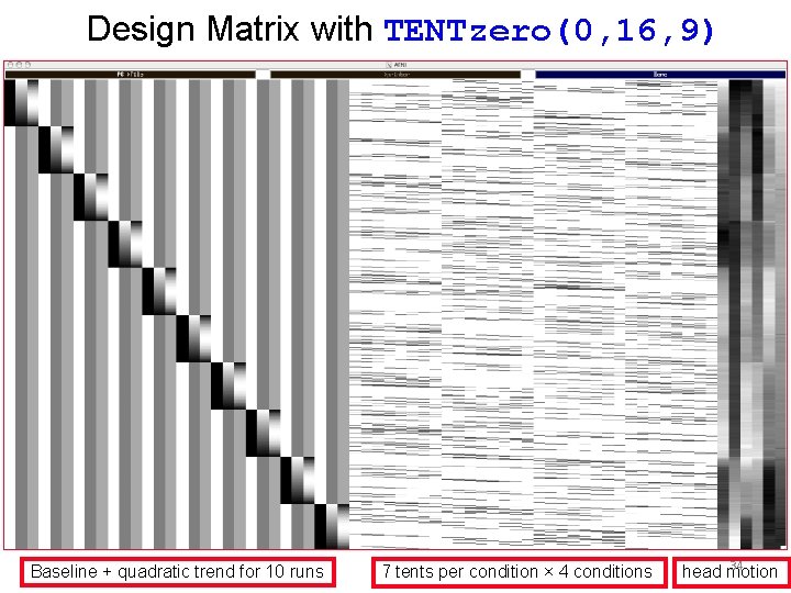 Design Matrix with TENTzero(0, 16, 9) Baseline + quadratic trend for 10 runs 7