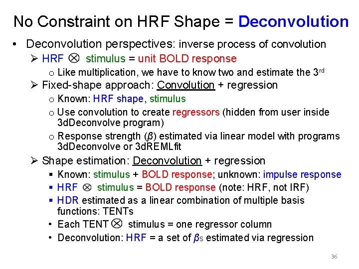 No Constraint on HRF Shape = Deconvolution • Deconvolution perspectives: inverse process of convolution