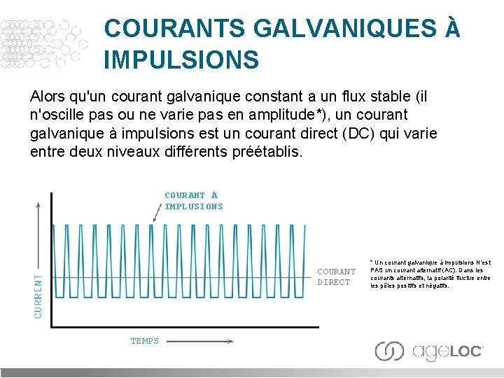 COURANTS GALVANIQUES À IMPULSIONS Alors qu'un courant galvanique constant a un flux stable (il