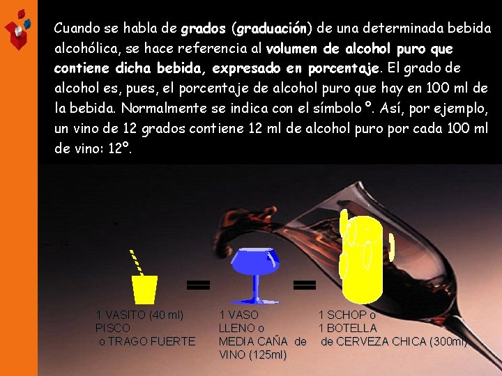 Cuando se habla de grados (graduación) de una determinada bebida alcohólica, se hace referencia