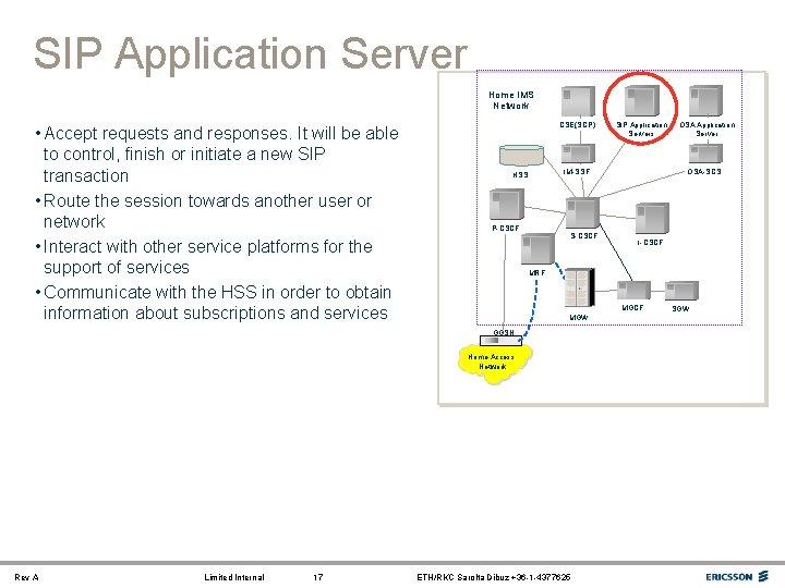 SIP Application Server Home IMS Network • Accept requests and responses. It will be