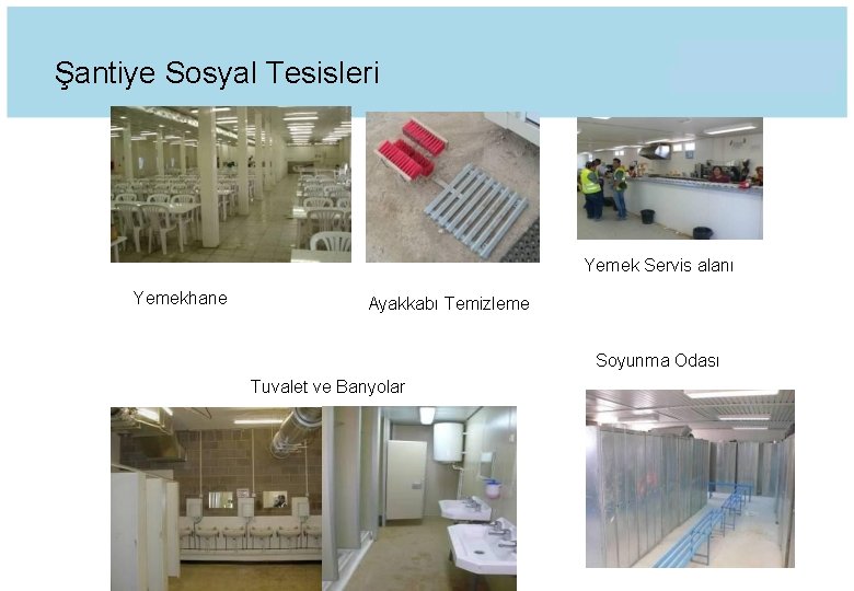 Şantiye Sosyal Tesisleri Yemek Servis alanı Yemekhane Ayakkabı Temizleme Soyunma Odası Tuvalet ve Banyolar