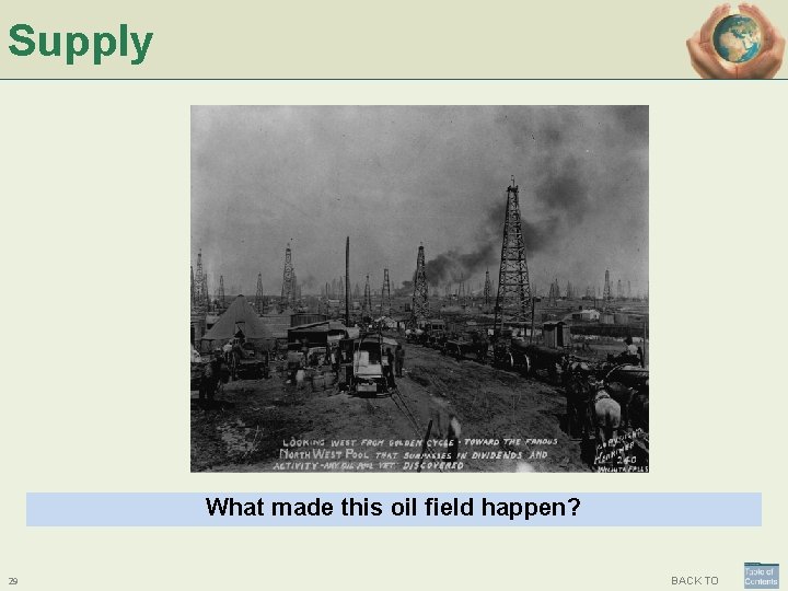 Supply What made this oil field happen? 29 BACK TO 