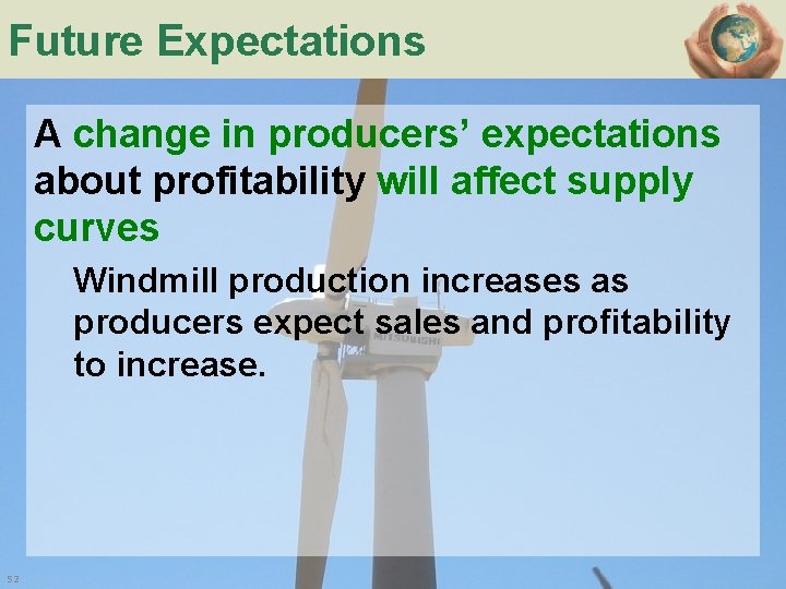 Future Expectations A change in producers’ expectations about profitability will affect supply curves Windmill