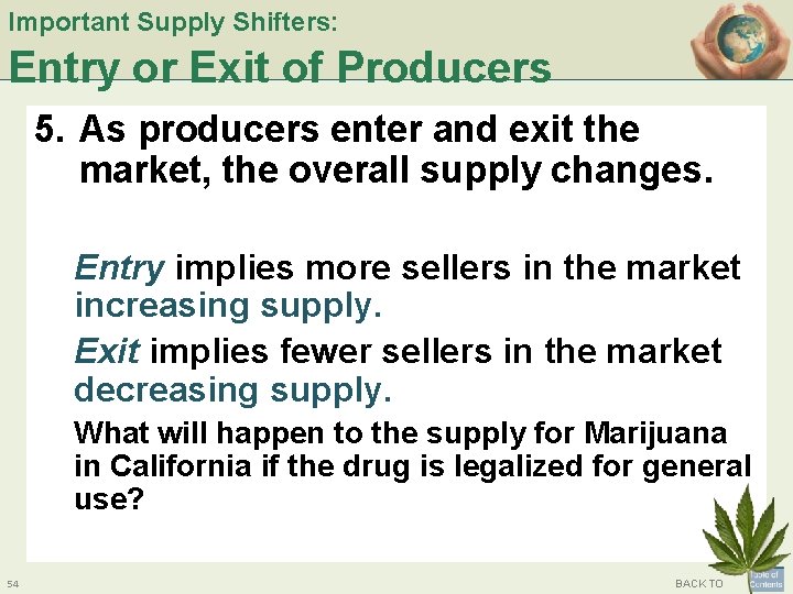Important Supply Shifters: Entry or Exit of Producers 5. As producers enter and exit