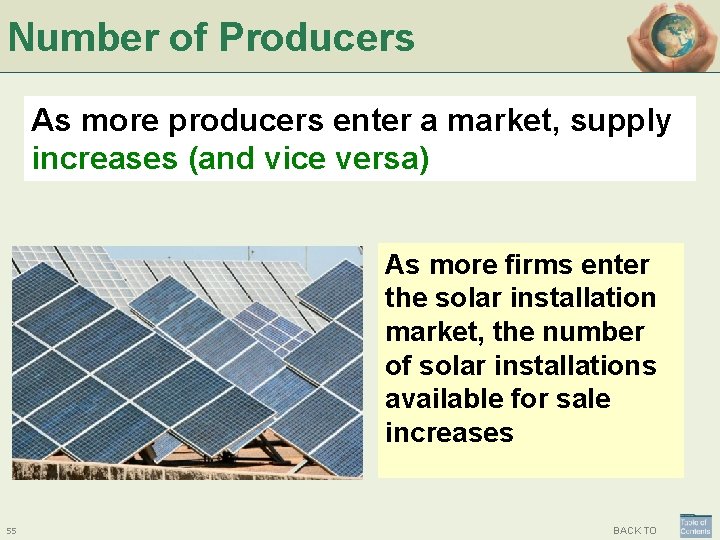 Number of Producers As more producers enter a market, supply increases (and vice versa)