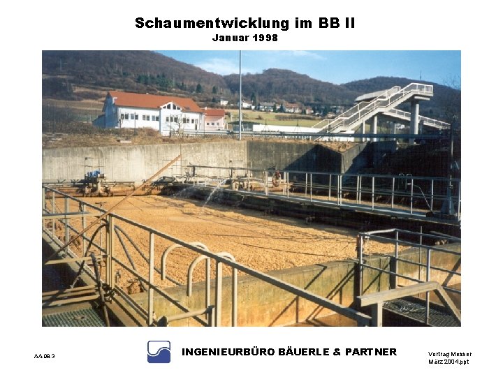 Schaumentwicklung im BB II Januar 1998 AA-98 -3 INGENIEURBÜRO BÄUERLE & PARTNER Vortrag Messer