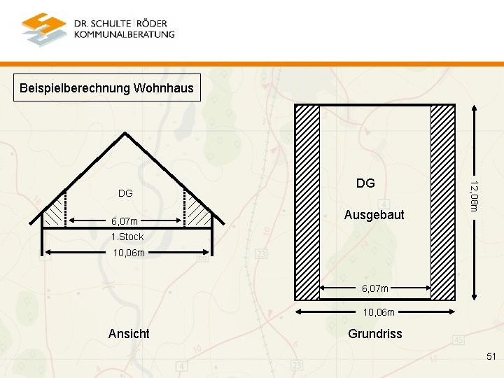 Beispielberechnung Wohnhaus 6, 07 m Ausgebaut 12, 08 m DG DG 1. Stock 10,