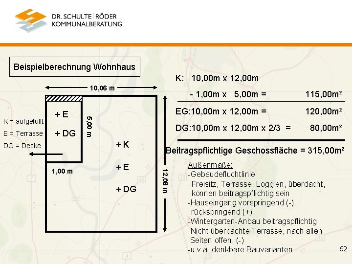 Beispielberechnung Wohnhaus K: 10, 00 m x 12, 00 m 10, 06 m E