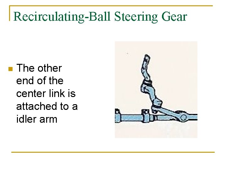 Recirculating-Ball Steering Gear n The other end of the center link is attached to