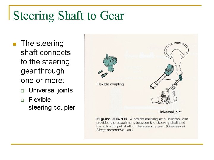 Steering Shaft to Gear n The steering shaft connects to the steering gear through