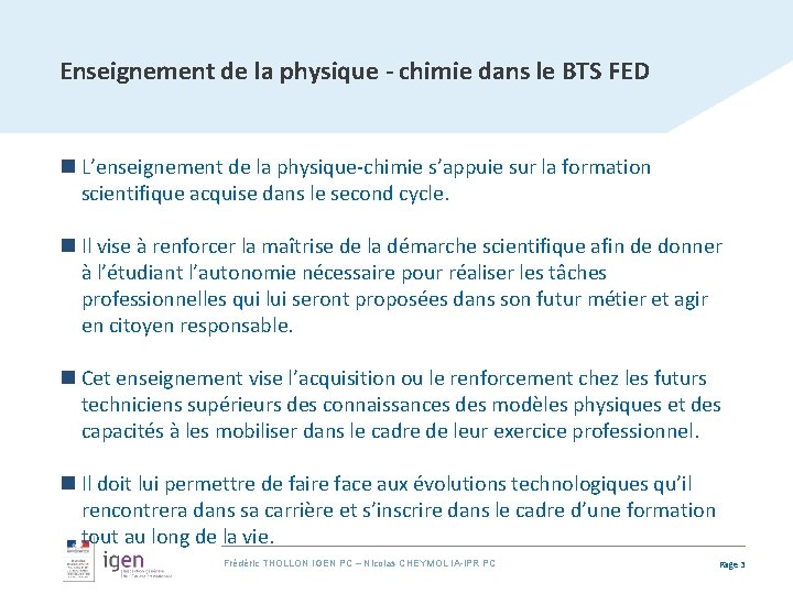 Enseignement de la physique - chimie dans le BTS FED n L’enseignement de la